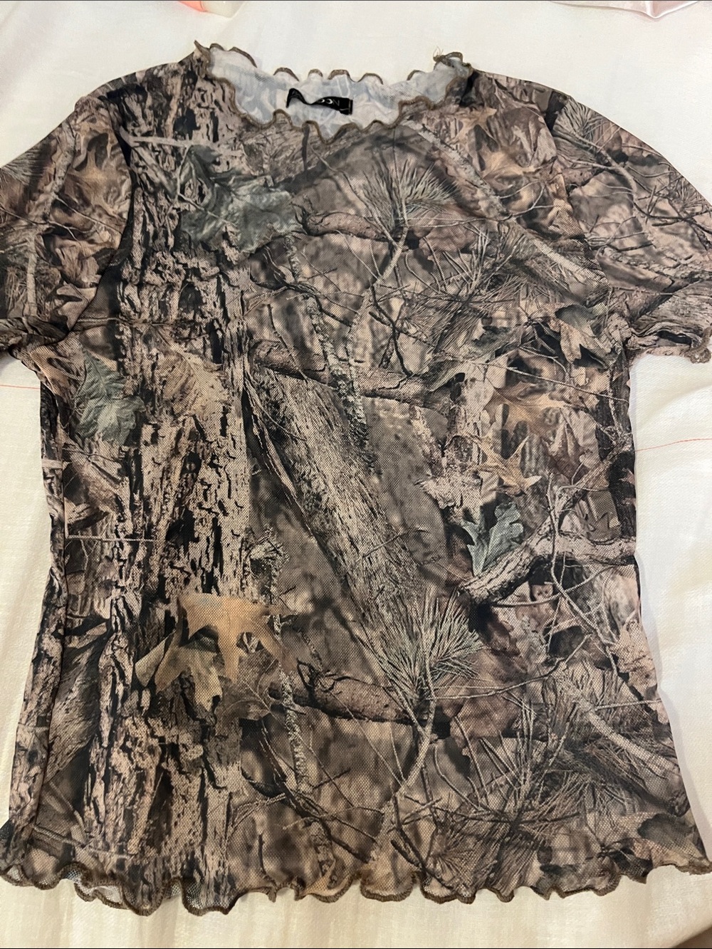 Papermoon see-through mesh top Camouflage Short Sleeve Women's Tee